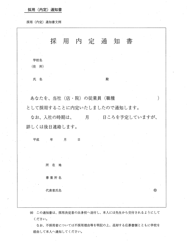 採用（内定）通知書